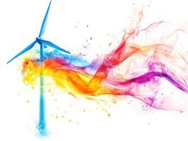 Wind turbine with colorful abstract energy illustration photo