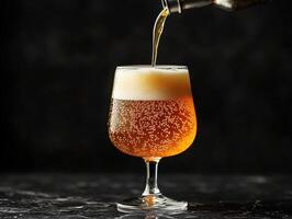 Pouring a refreshing beverage into a clear glass at a bar photo