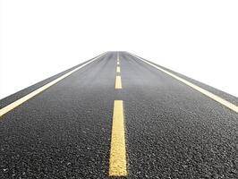 Long empty road stretching towards a distant horizon in daylight photo