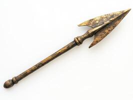 Unique bronze spear displayed on a white background photo