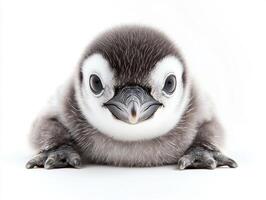 Cute baby penguin looking directly at the camera indoors photo