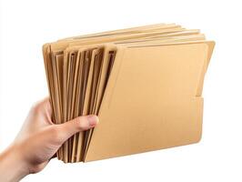Collection of document folders held in one hand photo