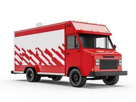 Bright red food truck ready for service at a busy location photo