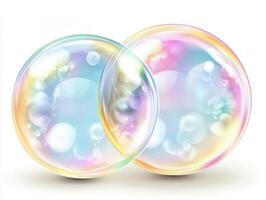 Colorful bubbles floating gently in the air on a bright day photo