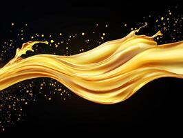 Golden liquid flows gracefully against a dark background close up photo
