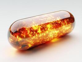 Capsule with glowing lava-like substance inside shows bright colors photo
