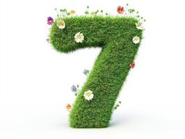 Green number seven decorated with flowers for springtime celebration photo