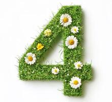Green number four made of grass and flowers in vibrant design photo