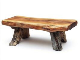 Unique handcrafted wooden bench with natural finish and rustic charm photo