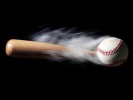 Baseball colliding with bat during dynamic swing motion photo
