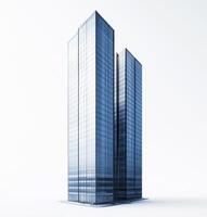Modern glass skyscrapers rise against a bright sky photo