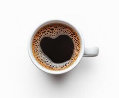 Heart-shaped foam on coffee in a white mug photo