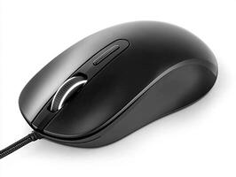 Sleek black computer mouse on a white background photo