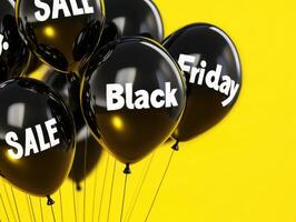 Black balloons with sale text on yellow background photo