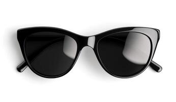 Stylish black cat-eye sunglasses on a plain background photo