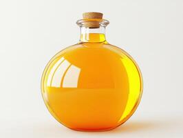 Unique round glass bottle filled with bright orange liquid photo