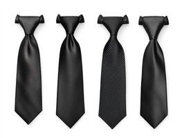 Different styles of black neckties displayed on a white background photo