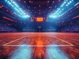 Spectacular basketball arena ready for a thrilling game night photo