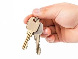 Hand holding a set of keys ready for use photo
