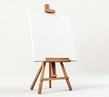 Empty canvas on wooden easel ready for artistic creation photo
