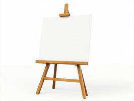 Blank canvas on wooden easel ready for creative expression photo