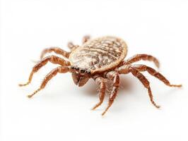 Close-up view of a tick on a white background photo