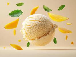 Enjoying a refreshing mango ice cream dessert with vibrant toppings photo