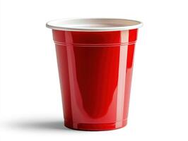 Bright red disposable cup on a plain surface for events photo