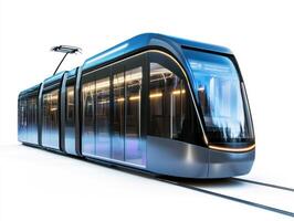 Modern urban tram ready for public transport in the city photo