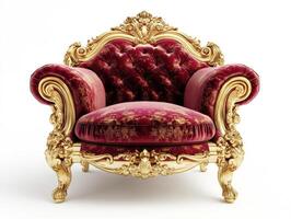 Elegant vintage armchair with a luxurious gold and red design photo