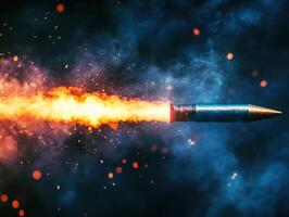 Rocket engine launching with bright flames and smoke effects photo