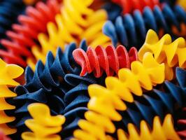 Colorful pasta shapes arranged in a vibrant pattern photo