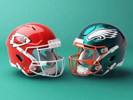Rivalry helmets representing football teams in a vibrant setting photo