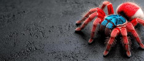 Colorful tarantula on a dark surface photo