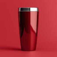 Elegant red cocktail shaker against a red background photo