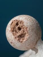 Close up of a sea urchin shell with a blue background photo