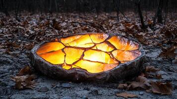 Glowing rock in autumn forest photo