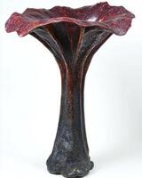 An abstract vase with a unique organic form and dark red color photo