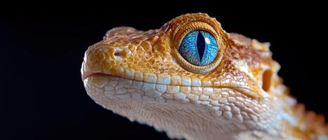 Close up of a gecko with a blue eye on a black background photo