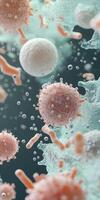 A group of bacteria and viruses floating in water photo