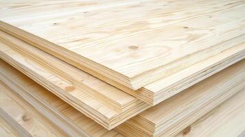 Freshly Cut Pine Wood Panels Stacked Neatly in a Bright and Well-Lit Workshop Setting for Construction Projects photo