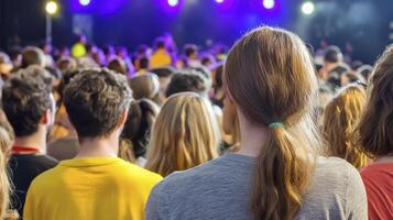 Crowd at a Concert with Bright Stage Lights and Colorful Environment in an Entertaining Atmosphere photo
