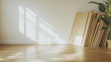 Natural Light Casting Shadows on Wooden Floorboards and Planks in a Modern Indoor Space photo