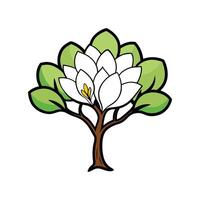 Distinct Magnolia Tree Outline Art. Cartoon Art Tree Illustration. vector