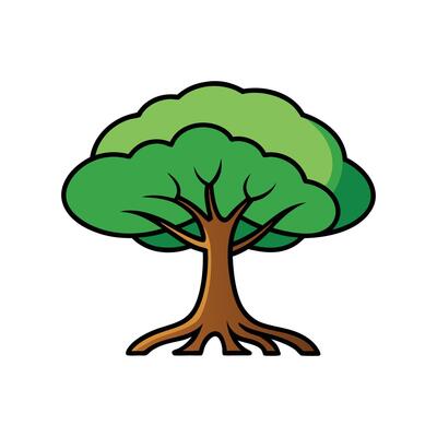 Stylish Mangrove Tree Outline Graphic. Cartoon Art Tree Illustration.