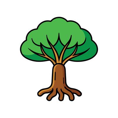 Creative Mangrove Tree Outline Artwork. Cartoon Art Tree Illustration.