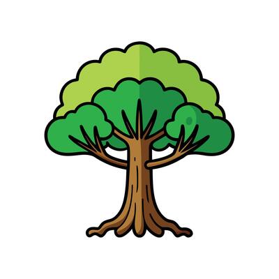Mangrove Tree Bold Outline . Cartoon Art Tree Illustration.