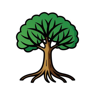 Distinct Black Mangrove Tree Outline Art. Cartoon Art Tree Illustration.