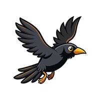 Distinct Crow in Flight Outline Art. Cartoon Art Tree Illustration. vector
