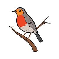 Distinct Robin Perched on Tree Outline Art. Cartoon Art Tree Illustration. vector